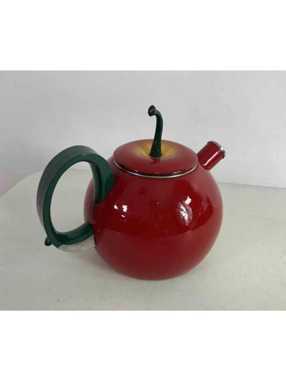 Vintage Apple Shaped Metal Teapot Tea Kettle Red Apple Lid
